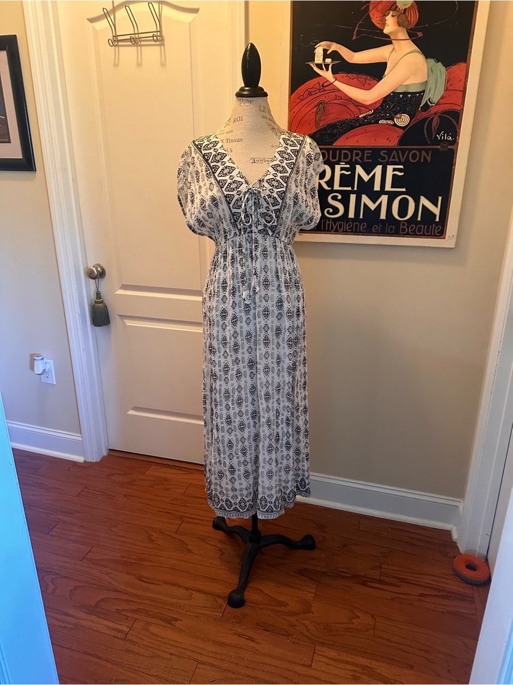 Beach By Exist White Maxi Dress with Navy Geometric Print